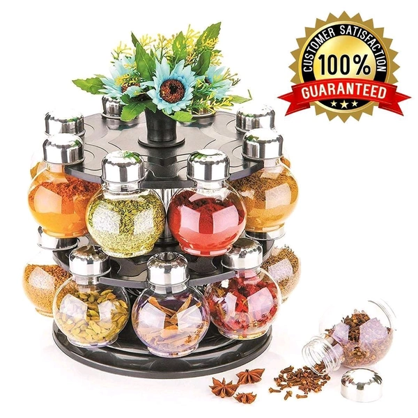Multipurpose Revolving Plastic Spice Rack Set (16pcs) – Transparent Jars for Easy Spice Access