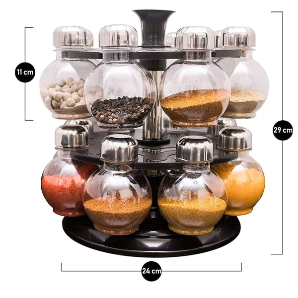 Multipurpose Revolving Plastic Spice Rack Set (16pcs) – Transparent Jars for Easy Spice Access