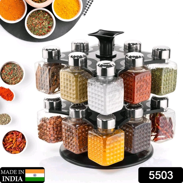All New Square 16 Bottle Design 360 Degree Revolving Spice Rack Container Condiment, Pieces Set, Square Small Container 