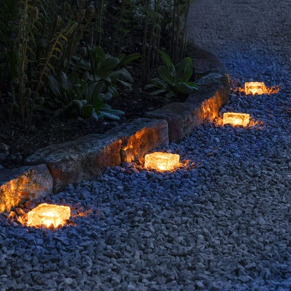 Solar Ice Cube Shaped Garden Light, Ice Cube Shaped Garden Warm Light Outdoor Solar Garden Decorative Lights for Walkway Pathway Backyard Christmas Decoration Parties - 2
