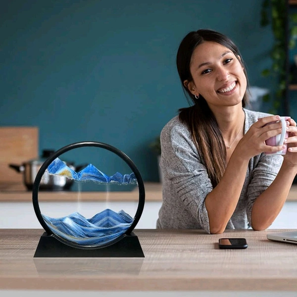 3D Moving Sand Art – Liquid Motion Deep Sea Sandscape in Round Glass Frame