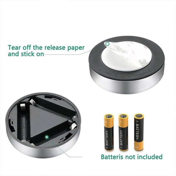 Round Shaped LED Battery-Powered Wireless Night Light Stick Tap Night Lamp (Pack Of 2)