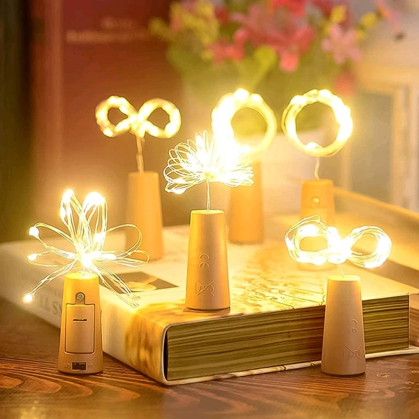 Wine Bottle Cork String Light | Multi LED / 2M Cable Length Copper Wire Battery Operated for New Year, Indoor Outdoor Light Decoration for Home Birthday Party (Warm white / 2 Pc)