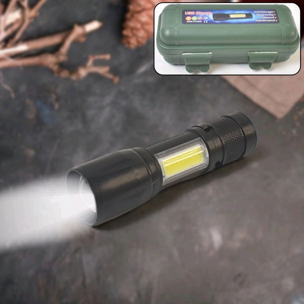 LED Flashlight Rechargeable USB Mini Torch, Ultra Brightest Zoom Flash Light Handheld Pocket Compact Portable Tiny Lamp with COB Side Lantern, High Power Tactical Travel Emergency Flashlights
