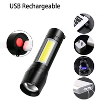 LED Flashlight Rechargeable USB Mini Torch, Ultra Brightest Zoom Flash Light Handheld Pocket Compact Portable Tiny Lamp with COB Side Lantern, High Power Tactical Travel Emergency Flashlights
