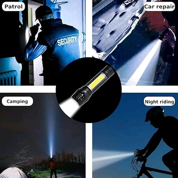 LED Flashlight Rechargeable USB Mini Torch, Ultra Brightest Zoom Flash Light Handheld Pocket Compact Portable Tiny Lamp with COB Side Lantern, High Power Tactical Travel Emergency Flashlights
