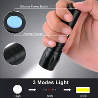 LED Flashlight Rechargeable USB Mini Torch, Ultra Brightest Zoom Flash Light Handheld Pocket Compact Portable Tiny Lamp with COB Side Lantern, High Power Tactical Travel Emergency Flashlights
