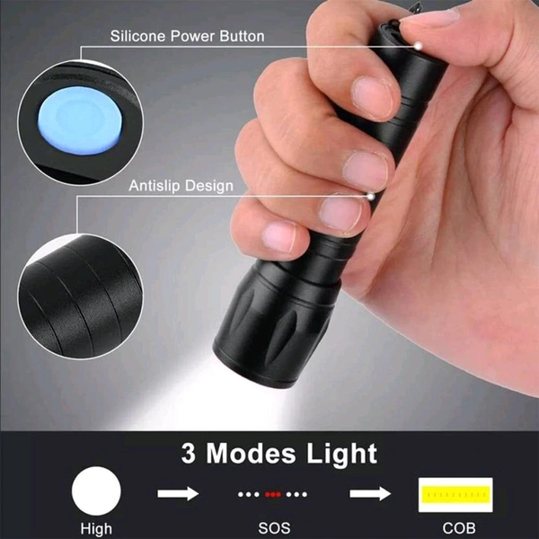 LED Flashlight Rechargeable USB Mini Torch, Ultra Brightest Zoom Flash Light Handheld Pocket Compact Portable Tiny Lamp with COB Side Lantern, High Power Tactical Travel Emergency Flashlights
