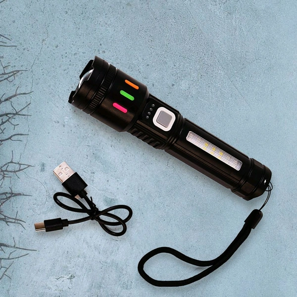 LED Torch High Lumens Fast Charging Flashlight / Torch with Far & Near Zoom Lighting Modes Waterproof Torches, Zoomable Long Shot Flashlight for Hiking, Camping USB Chargeable Flashlight / Torch Light (1 Pc)