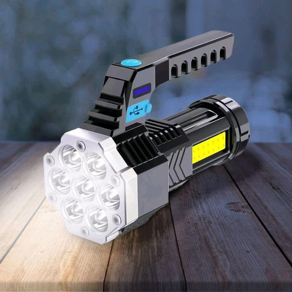 Outdoor Portable Camping Fishing Flashlight / Torch Multi-Mode High Brightness Lantern COB 7LED Hand Light USB Rechargeable Light with Side Light High Power LED Flashlight Powerful (1 Pc)