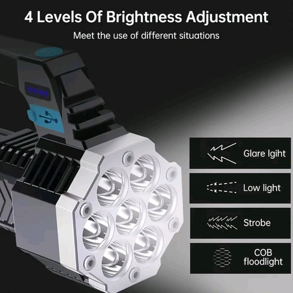 Outdoor Portable Camping Fishing Flashlight / Torch Multi-Mode High Brightness Lantern COB 7LED Hand Light USB Rechargeable Light with Side Light High Power LED Flashlight Powerful (1 Pc)