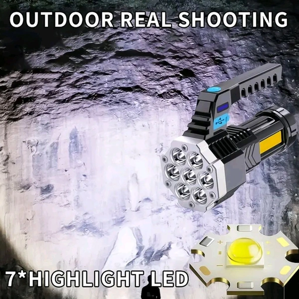 Outdoor Portable Camping Fishing Flashlight / Torch Multi-Mode High Brightness Lantern COB 7LED Hand Light USB Rechargeable Light with Side Light High Power LED Flashlight Powerful (1 Pc)