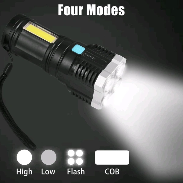 Multifunctional 4-LED Rechargeable Torch – 800 Lumens, Long-Range Beam & COB Light
