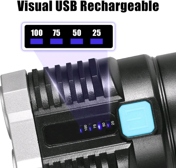 Multifunctional 4-LED Rechargeable Torch – 800 Lumens, Long-Range Beam & COB Light