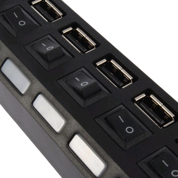 USB Splitter Multi Port USB 2.0 Hub, 7 Port with Independent On/Off Switch and LED Indicators USB A Port Data Hub, Suitable for PC Computer Keyboard Laptop Mobile HDD, Flash Drive Etc