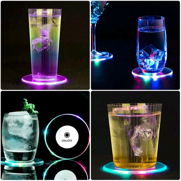 Colorful LED Cocktail Coaster, Round Ultra-Thin LED Drink Coaster Luminous Coaster, Non-Slip & Waterproof Transparent Beer Beverage Coasters for Club, Bar, Party Wedding Halloween (1 Pc)
