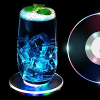 Colorful LED Cocktail Coaster, Round Ultra-Thin LED Drink Coaster Luminous Coaster, Non-Slip & Waterproof Transparent Beer Beverage Coasters for Club, Bar, Party Wedding Halloween (1 Pc)
