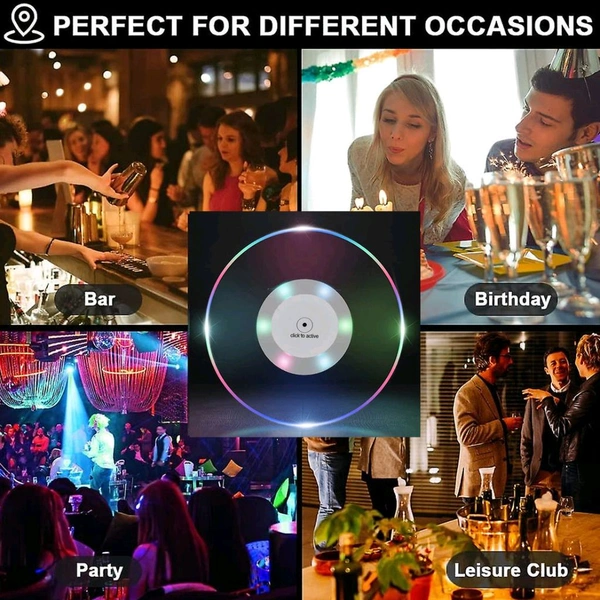 Colorful LED Cocktail Coaster, Round Ultra-Thin LED Drink Coaster Luminous Coaster, Non-Slip & Waterproof Transparent Beer Beverage Coasters for Club, Bar, Party Wedding Halloween (1 Pc)
