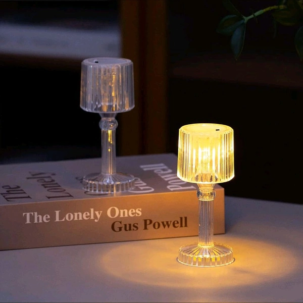 LED Table Lamp Portable Crystal White Glass Plastic Lamps for Restaurant, Outdoor, Office, Lamp, Show-piece Festival New Year Diwali Gift Decoration Home Decor Party Mini Acrylic LED Desk Lamps Battery Powered (1 Pc / Small)
