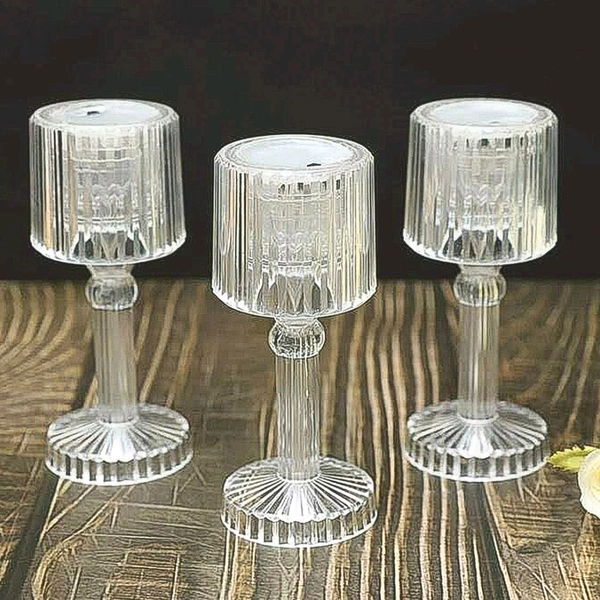 LED Table Lamp Portable Crystal White Glass Plastic Lamps for Restaurant, Outdoor, Office, Lamp, Show-piece Festival New Year Diwali Gift Decoration Home Decor Party Mini Acrylic LED Desk Lamps Battery Powered (1 Pc / Small)