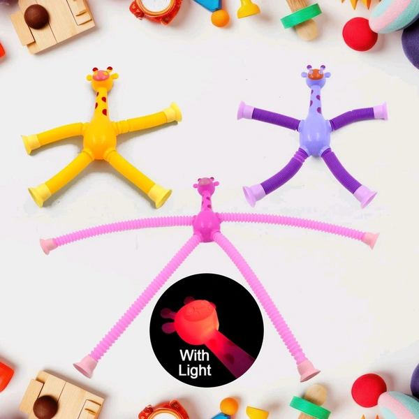LED Telescopic Suction Cup Giraffe Toy, Tubes Fidget Toys, Shape Changing Telescopic Sensory Tubes Fidget Tubes Sensory Toys Suction Toy, Funny Gift  - 4 Pieces Set