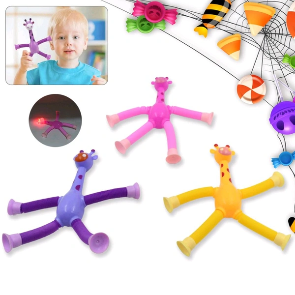 LED Telescopic Suction Cup Giraffe Toy, Tubes Fidget Toys, Shape Changing Telescopic Sensory Tubes Fidget Tubes Sensory Toys Suction Toy, Funny Gift  - 4 Pieces Set