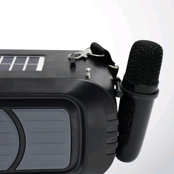 Wireless Bluetooth Speaker 5W High Bass with Wireless Mic / Microphone, LED Torch, Solar Charging, Support USB, TF Card & Adjustable Strap Line in Connectivity Instant Pairing, Portable Speaker for Travel (1 Set)
