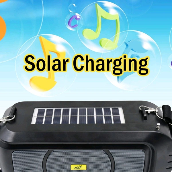 Wireless Bluetooth Speaker 5W High Bass with Wireless Mic / Microphone, LED Torch, Solar Charging, Support USB, TF Card & Adjustable Strap Line in Connectivity Instant Pairing, Portable Speaker for Travel (1 Set)

