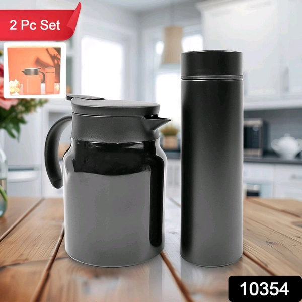 Thermal Coffee Carafe Tea Pot & Water Bottles, with LED Display Temperature Stainless Steel, Double Wall Vacuum Insulated for Home for Office (Bottle 500 ML & Pot 1000 ML / 2 Pc)