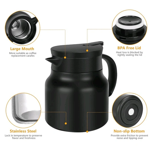 Thermal Coffee Carafe Tea Pot & Water Bottles, with LED Display Temperature Stainless Steel, Double Wall Vacuum Insulated for Home for Office (Bottle 500 ML & Pot 1000 ML / 2 Pc)