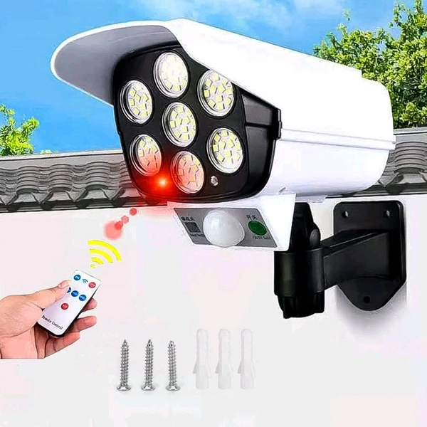 Solar Light Outdoor 77 Led Motion Sensor Security Camera Shaped Dummy Wall Lamp Waterproof For Home, Outdoor, Garden with Remote Control (1 Pc)
