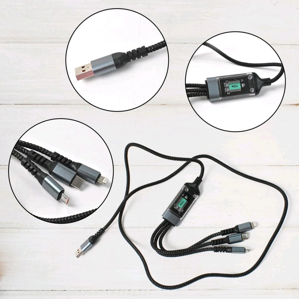 3-in-1 Super Fast Charging Cable 100w, Multifunctional Convenient Super Fast Charging Cable - Nylon Braided Cord, Silicone Zinc Alloy 3 Head Charging Cable