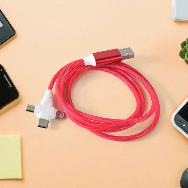 3 in 1 Charging Cable Light Up Fast Charger Multi Lighting Cable Charging Cable LED Flowing Light Up Charger Cable Durable TPE Charging Cord for Most Smart, Cell Phones (1 Pc)