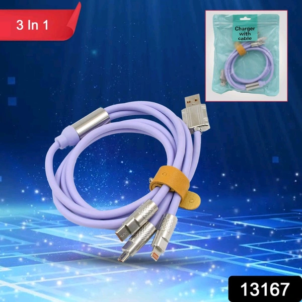 Multi USB Charging Cable 3 in 1, Multi Super Fast Charging Cable with USB-C, Micro USB Port (1 Pc)
