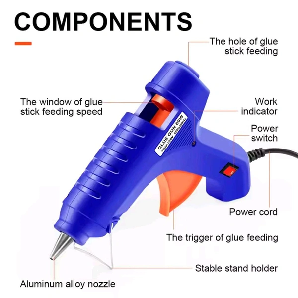 Professional 60 Watt with 2 Pcs Hot Melt Glue Stick & ON / Off Switch, Electric Tool Hot Melt Glue Gun For Multi Use (1 Pc)
