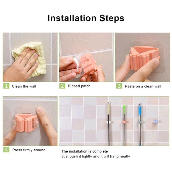 Anti-Slip Wall Mounted Single Mop/Broom Holder (Pack Of 6)
