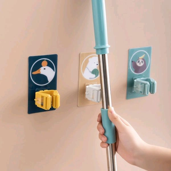 Self Adhesive Reusable Anti-Slip Wall Mounted Storage Rack Mop Holder 
