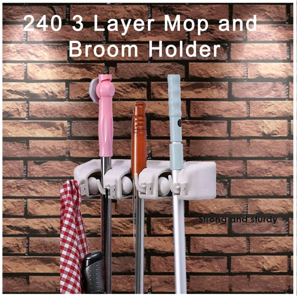  Multipurpose Wall Mounted Organizer Mop And Broom Holder - 3 Layer