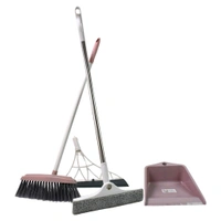 Heavy Duty Dustpan, Plastic Kitchen Wiper, 2 in 1 Adjustable Window Cleaning Squeegee Tool and Long Handle Broom Brush Combo (4 Pcs Combo)