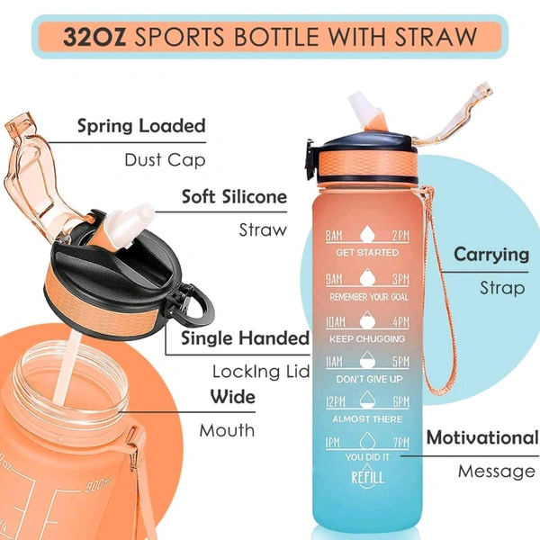 Motivational Water Bottle with Straw & Time Marker, BPA-Free Tritan Portable Gym Water Bottle, Leakproof Reusable, Special Design for Your Sports Activity, Hiking, Camping