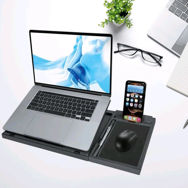 Laptop Stand Suitable Portable Foldable Compatible with MacBook Notebook Tablet Tray Desk Table Book with Free Phone Stand 
