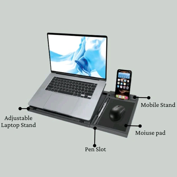 Laptop Stand Suitable Portable Foldable Compatible with MacBook Notebook Tablet Tray Desk Table Book with Free Phone Stand 