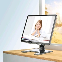 Tablet Phone Stand Aluminium Alloy Stand For Phone Tablet Support Adjustable Desktop Mobile Phone Holder Foldable Stand Adjustable Angle Stand Non Slip Design Aluminum Alloy Material Stand (1 Pc) - Black