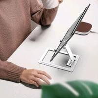 Tablet Phone Stand Aluminium Alloy Stand For Phone Tablet Support Adjustable Desktop Mobile Phone Holder Foldable Stand Adjustable Angle Stand Non Slip Design Aluminum Alloy Material Stand (1 Pc) - Black