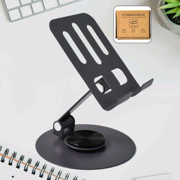 Metal Mobile Stand 360° Rotatable Mobile Stand Multiple Height & Angle Adjustments, Stable Metallic Round Base Weight of Any Phone (1 Pc)