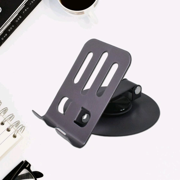 Metal Mobile Stand 360° Rotatable Mobile Stand Multiple Height & Angle Adjustments, Stable Metallic Round Base Weight of Any Phone (1 Pc)
