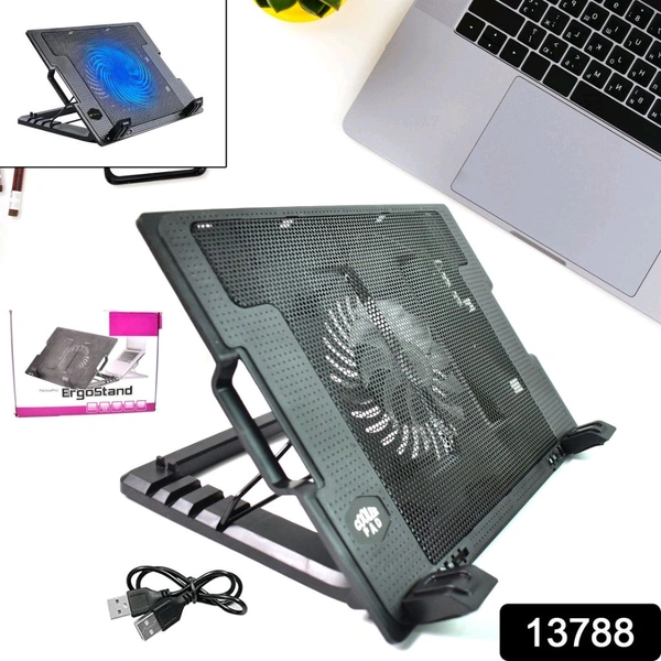 Laptop Fan Cooling Pad, Laptop Cooling Pad, Laptop Cooler Portable, Laptop Cooling Pad Bracket, with Fan, Dual USB Ports, Portable Ultra Slim USB Powered 5 Heights Adjustable Laptop Stand (1 Pc)
