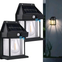 Solar Wall Lights / Lamp Outdoor, Wireless Dusk to Dawn Porch Lights Fixture, Solar Wall Lantern with 3 Modes & Motion Sensor, Waterproof Exterior Lighting with Clear Panel 