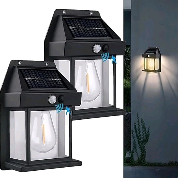 Solar Wall Lights / Lamp Outdoor, Wireless Dusk to Dawn Porch Lights Fixture, Solar Wall Lantern with 3 Modes & Motion Sensor, Waterproof Exterior Lighting with Clear Panel 