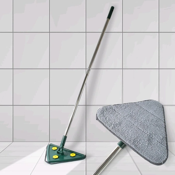 2 In 1 Extendable Triangle Mop Retractable Cleaning Mop Brush & Viper, 360 Degree Rotating Floors Wall Cleaning Mop Dust Mop with Telescopic Handle and Reusable Mop Heads tringal mop(1 Pc)

